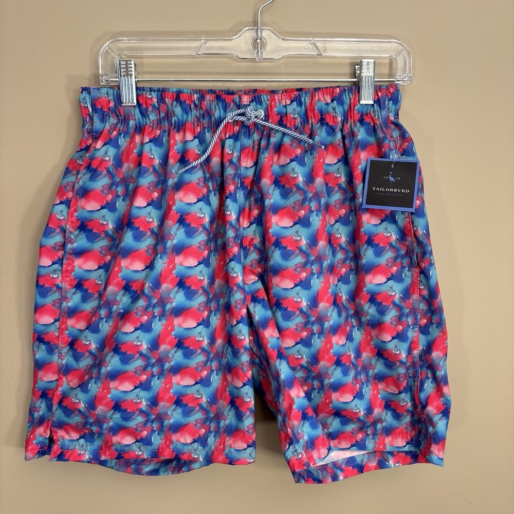 TAILORBYRD Blue & Red Seafoam‎ Swim Shorts Trunks NEW w/ Interior Mesh Small